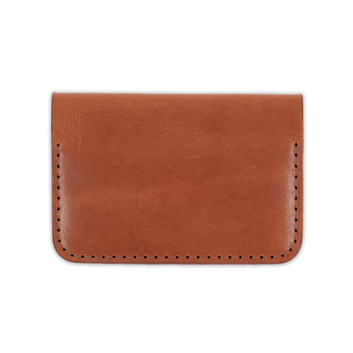 Brown glazed leather wallet, front view.
