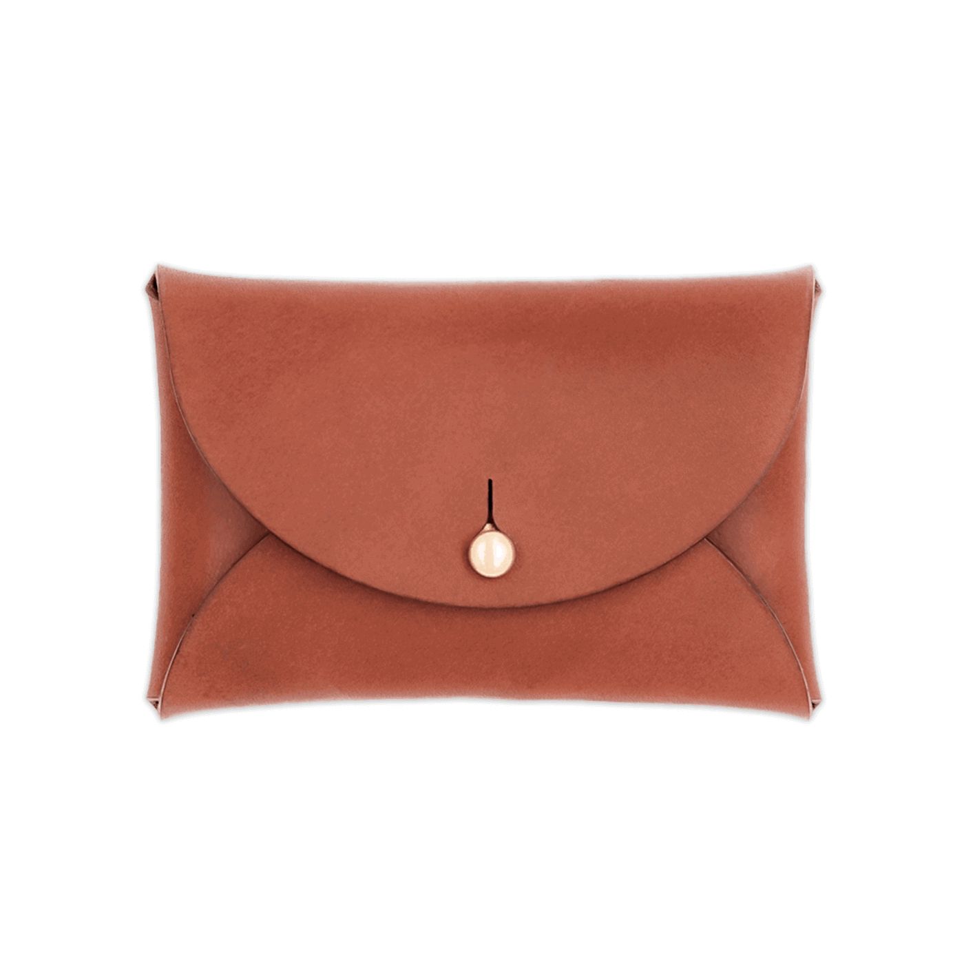 Brown leather Pouch Wallet closed view with brass hardware.