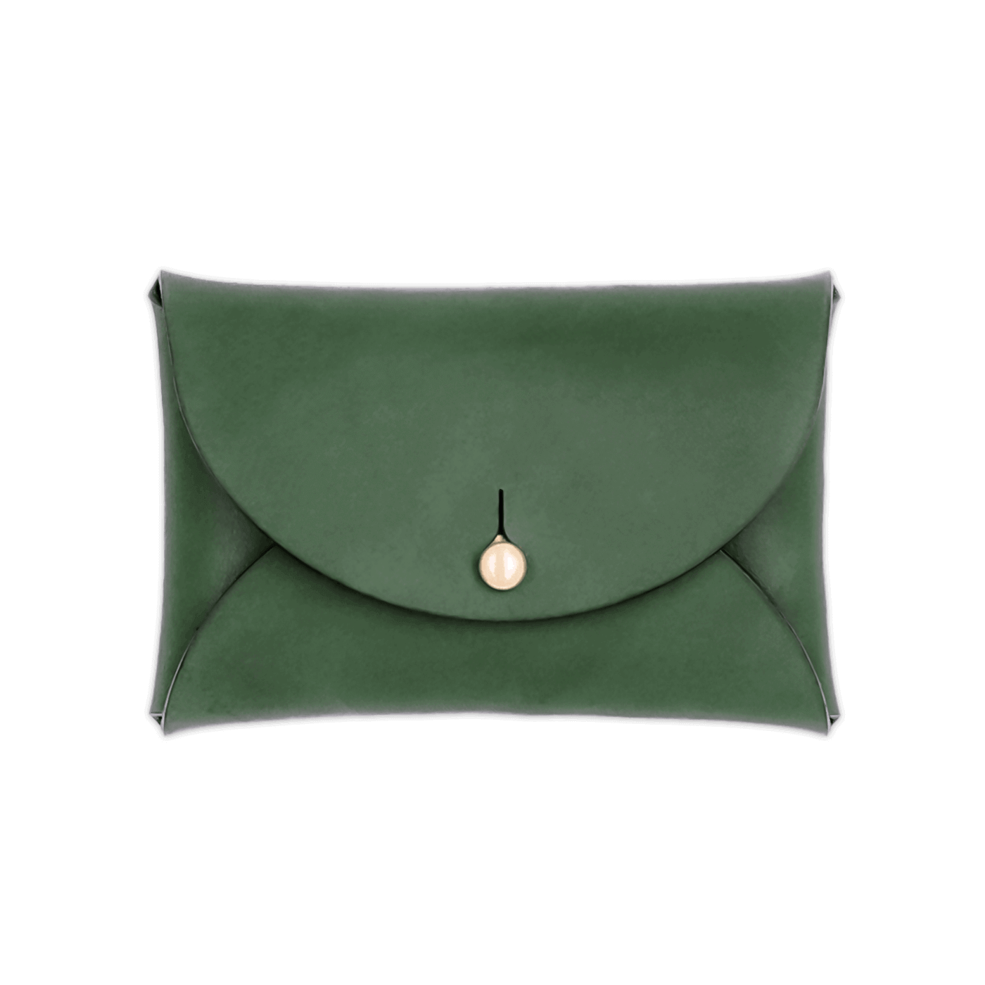 Green leather Pouch Wallet closed view with brass hardware.