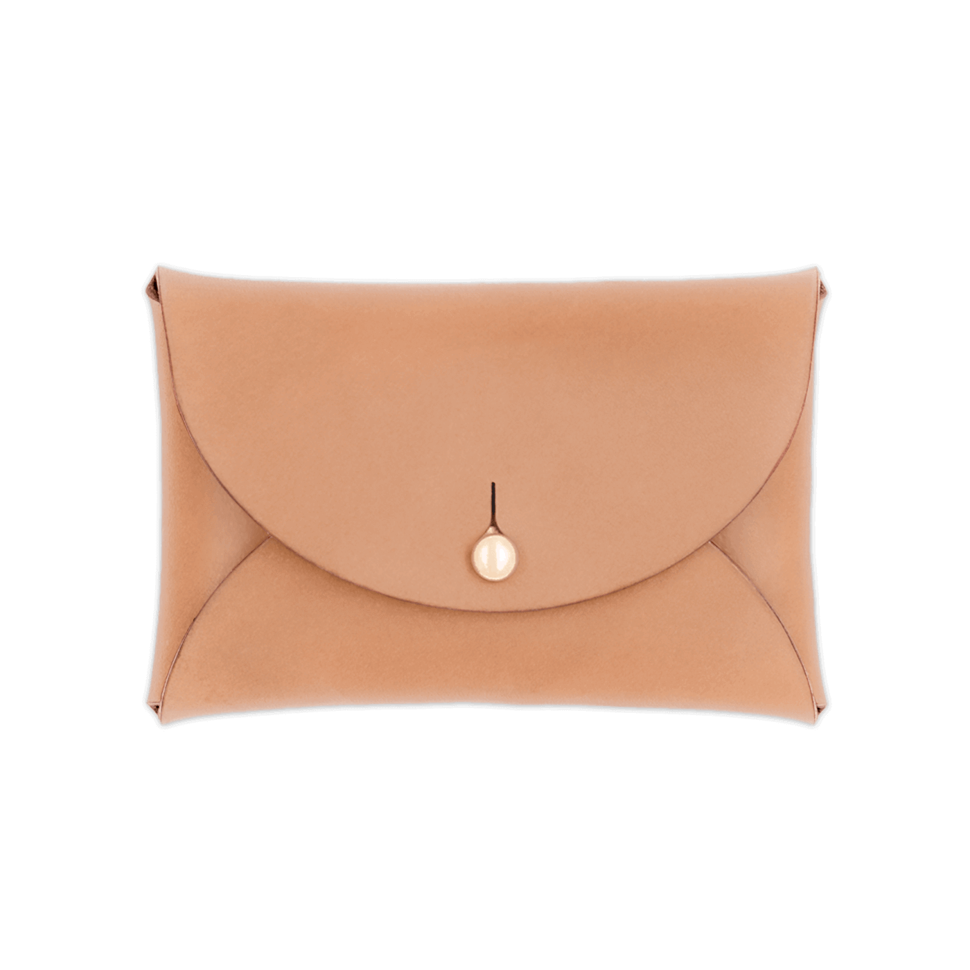 Natural leather Pouch Wallet closed view with brass hardware.