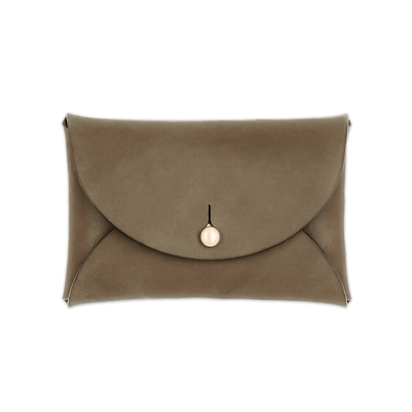 Olive leather Pouch Wallet closed view with brass hardware.