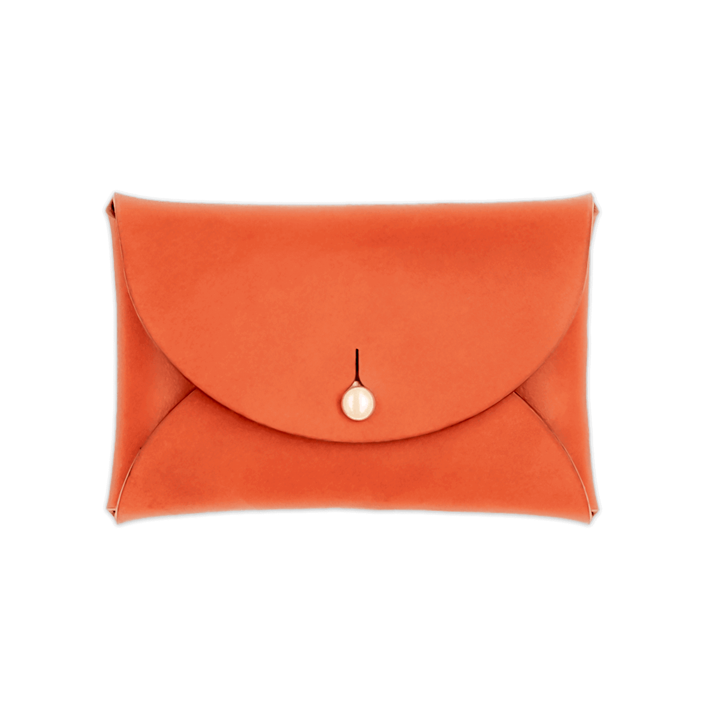 Orange leather Pouch Wallet closed view with brass hardware.