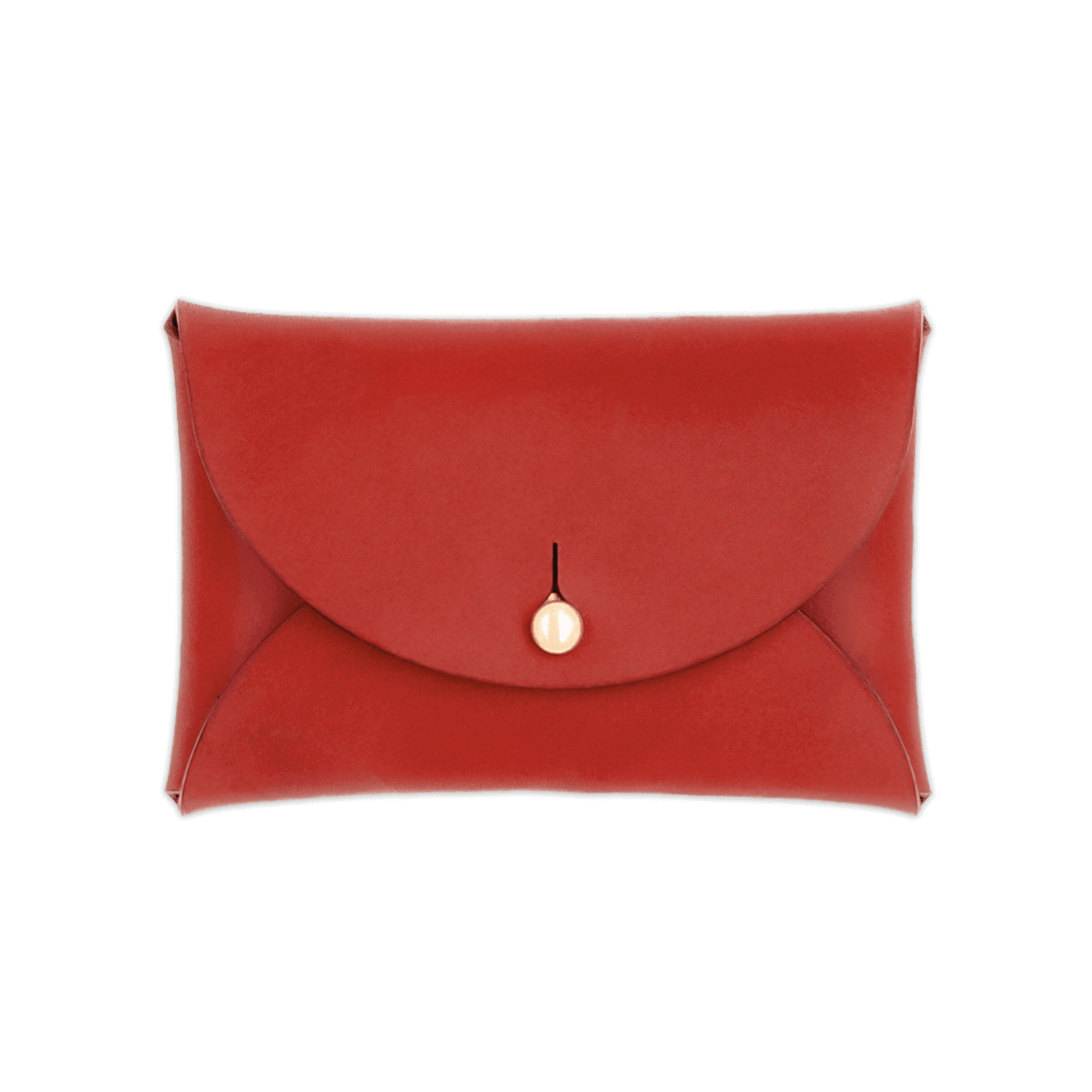 Red leather Pouch Wallet closed view with brass hardware.
