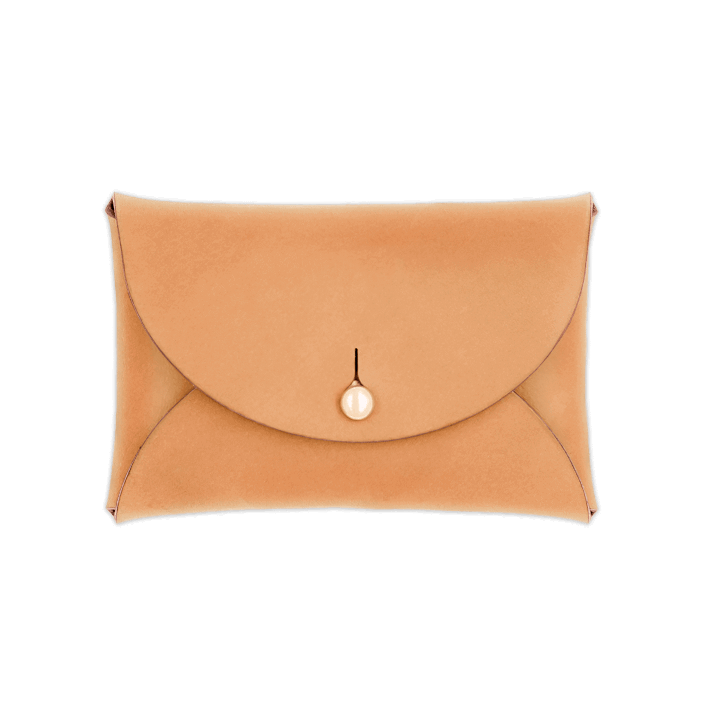 Tan leather Pouch Wallet closed view with brass hardware.