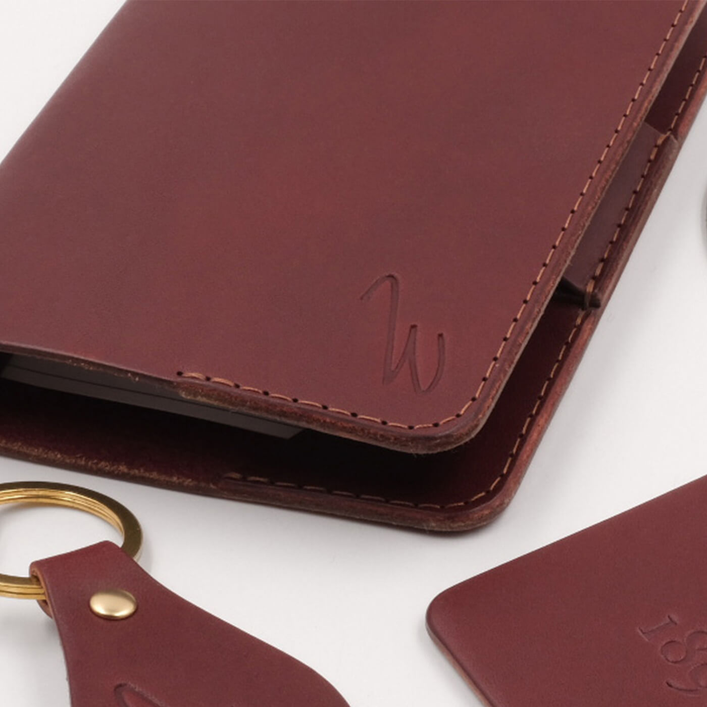 Golf Scorecard Holder in burgundy leather with Waverley Golf Club logo