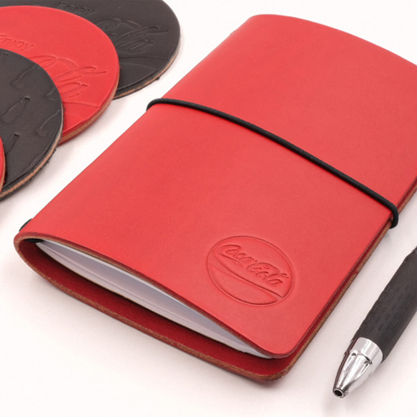 Pocket Journal in red leather with Coca-Cola logo