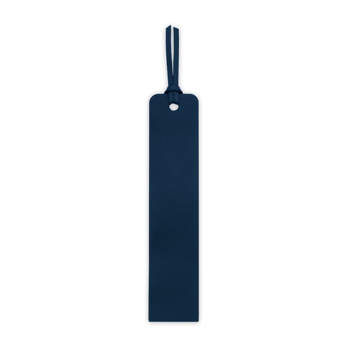 Navy rectangular tag with a strap on a black background