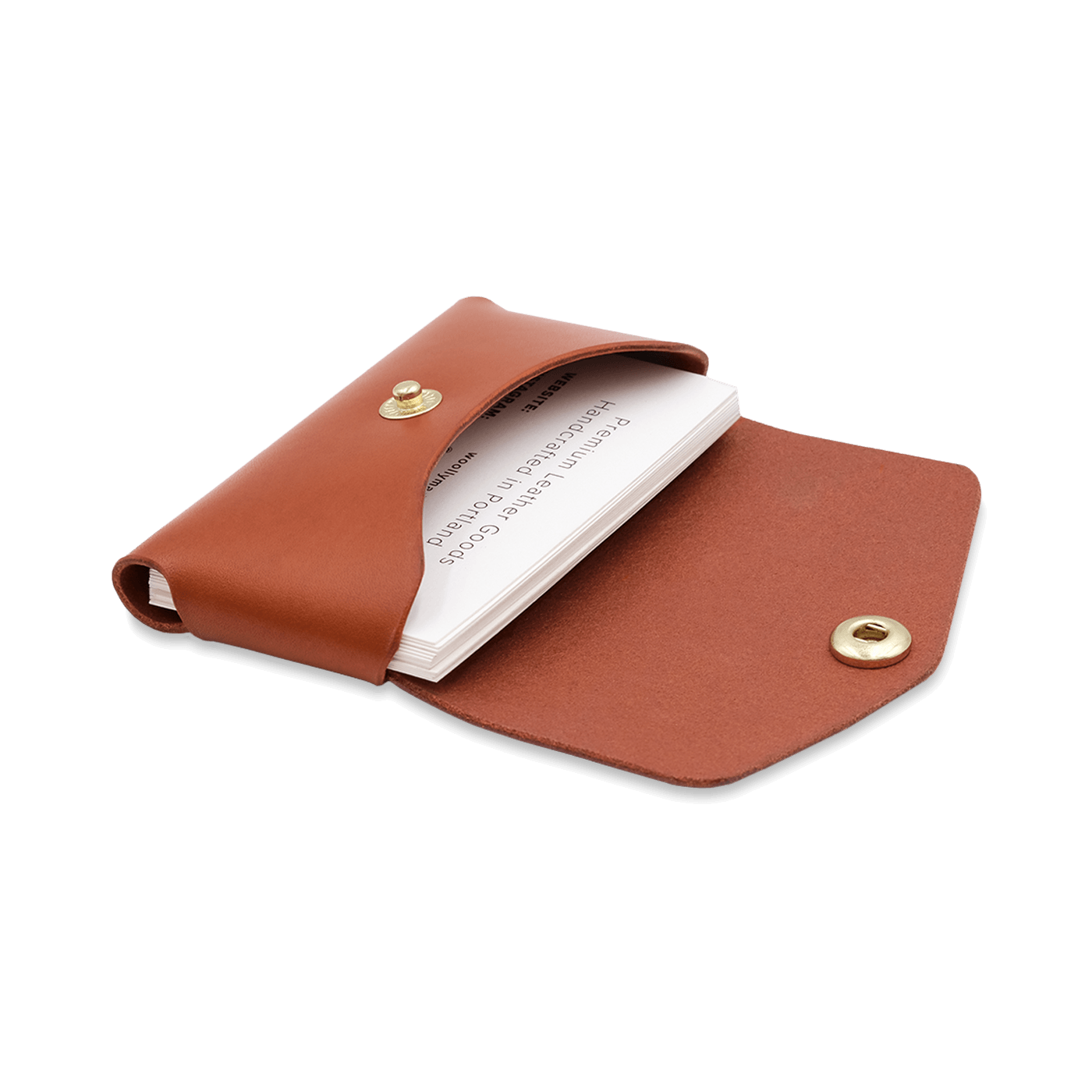 Business Card Holder open in brown.