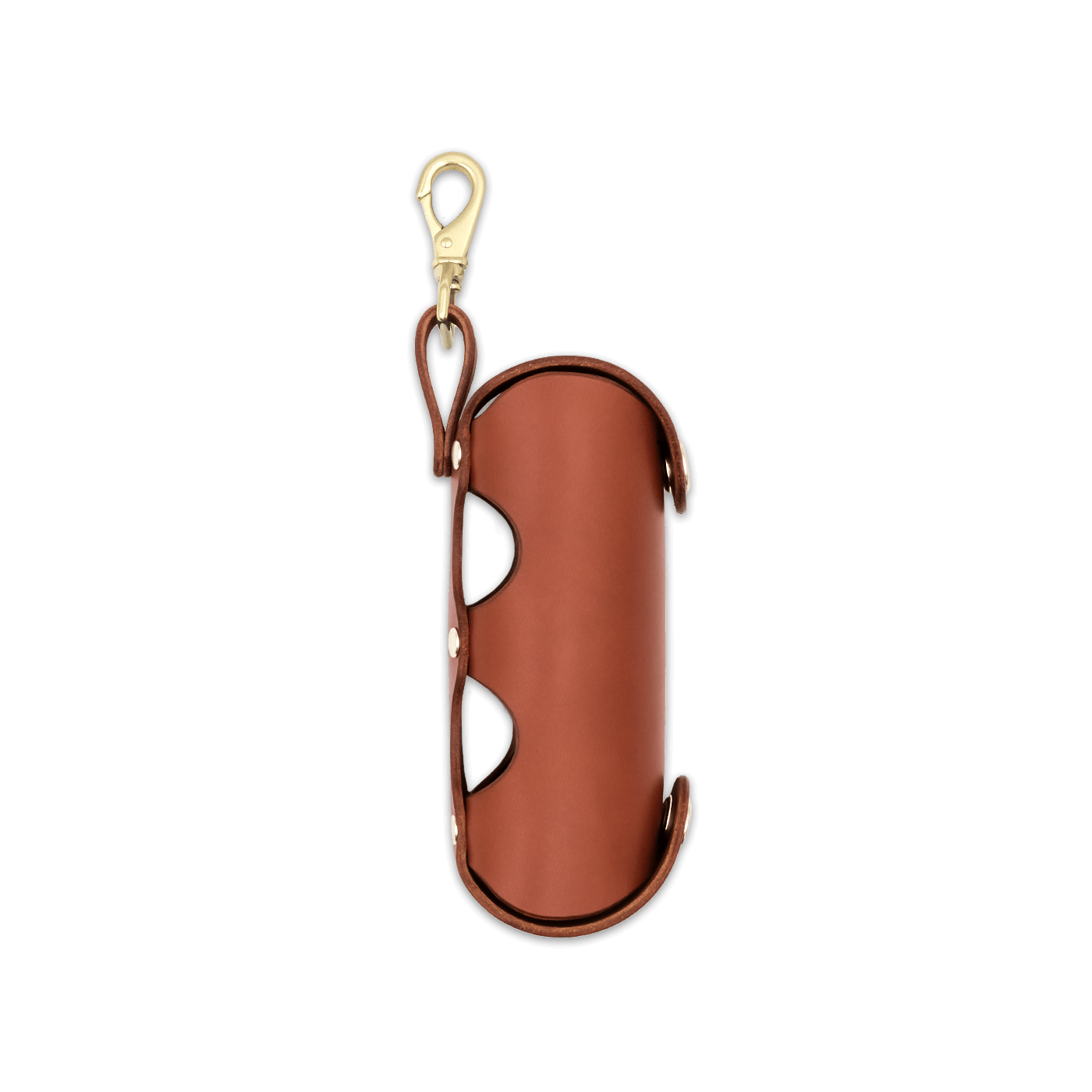 Brown leather Golf Ball Sleeve side angle.