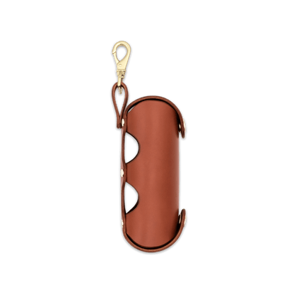 Brown leather Golf Ball Sleeve side angle.