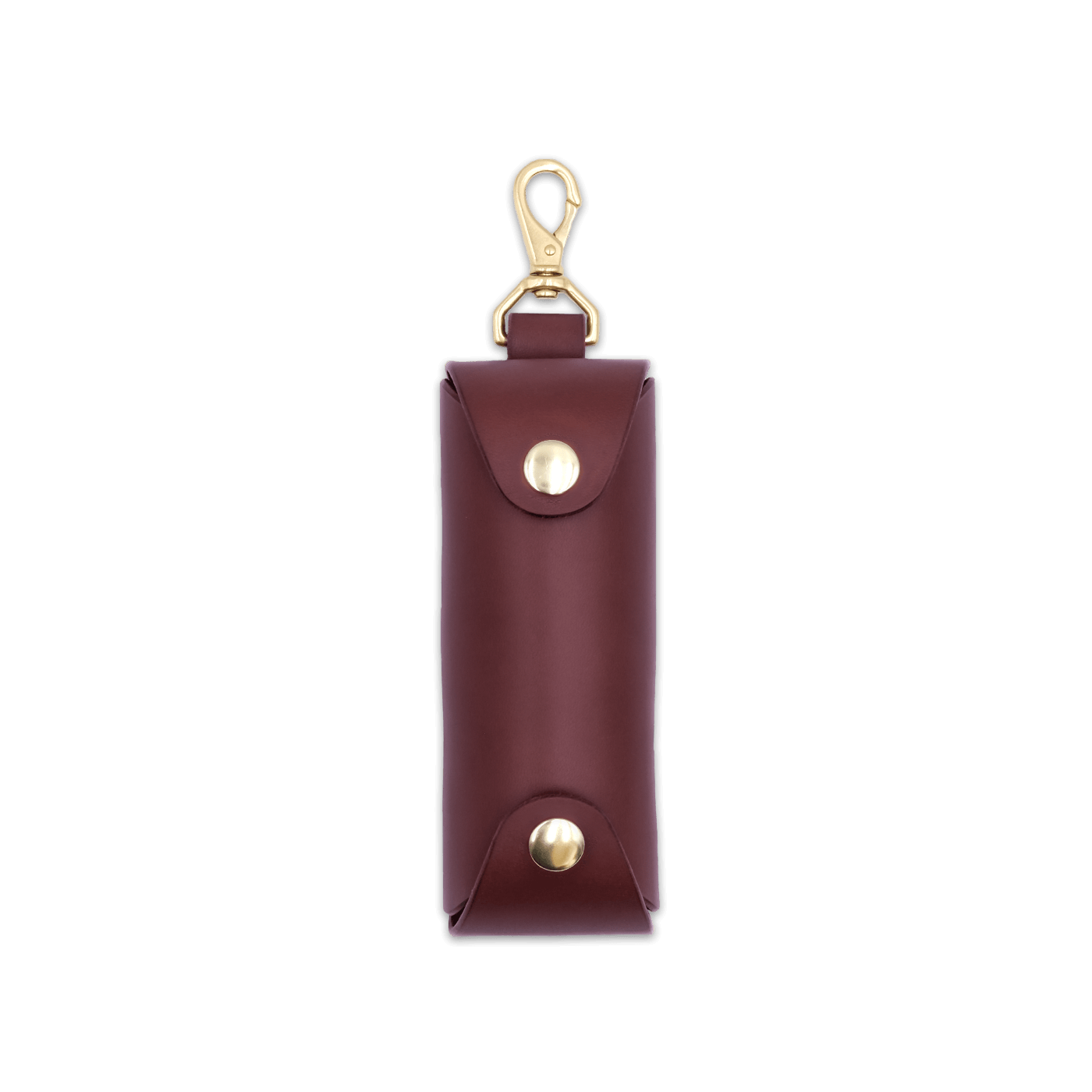 Woolly Made burgundy leather Golf Ball Sleeve with brass hardware.