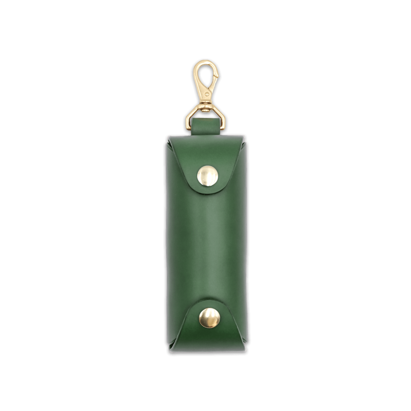 Woolly Made green leather Golf Ball Sleeve with brass hardware.