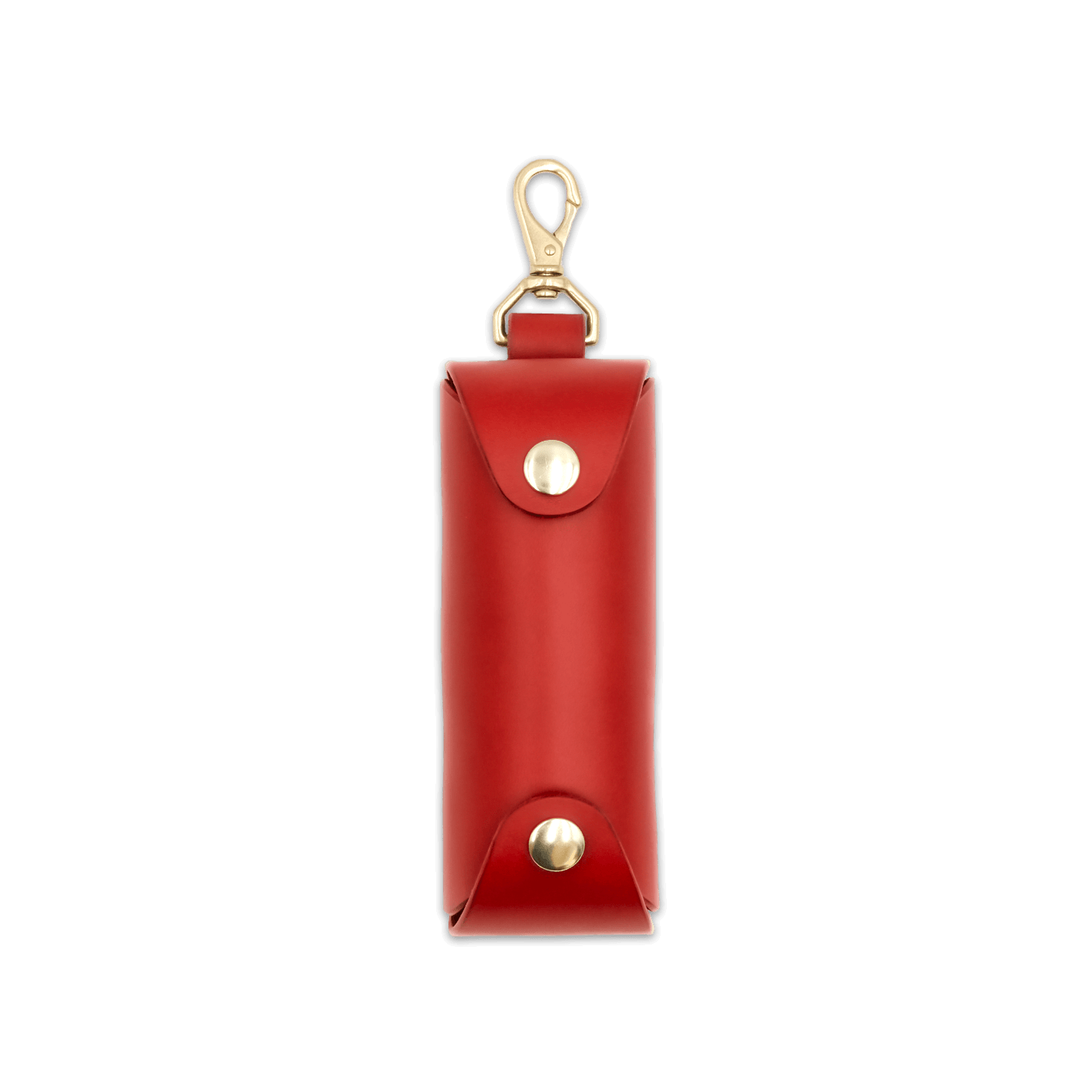 Woolly Made red leather Golf Ball Sleeve with brass hardware.