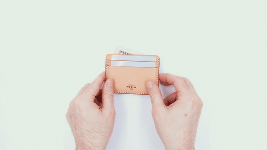 Video of Half Wallet in natural leather with blank cards and a $20 bill