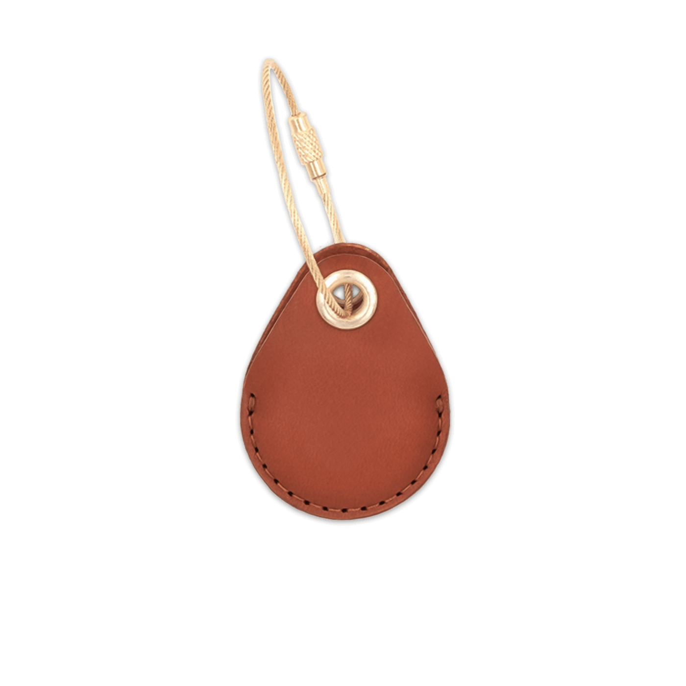 Brown leather AirTag holder with brass luggage loop