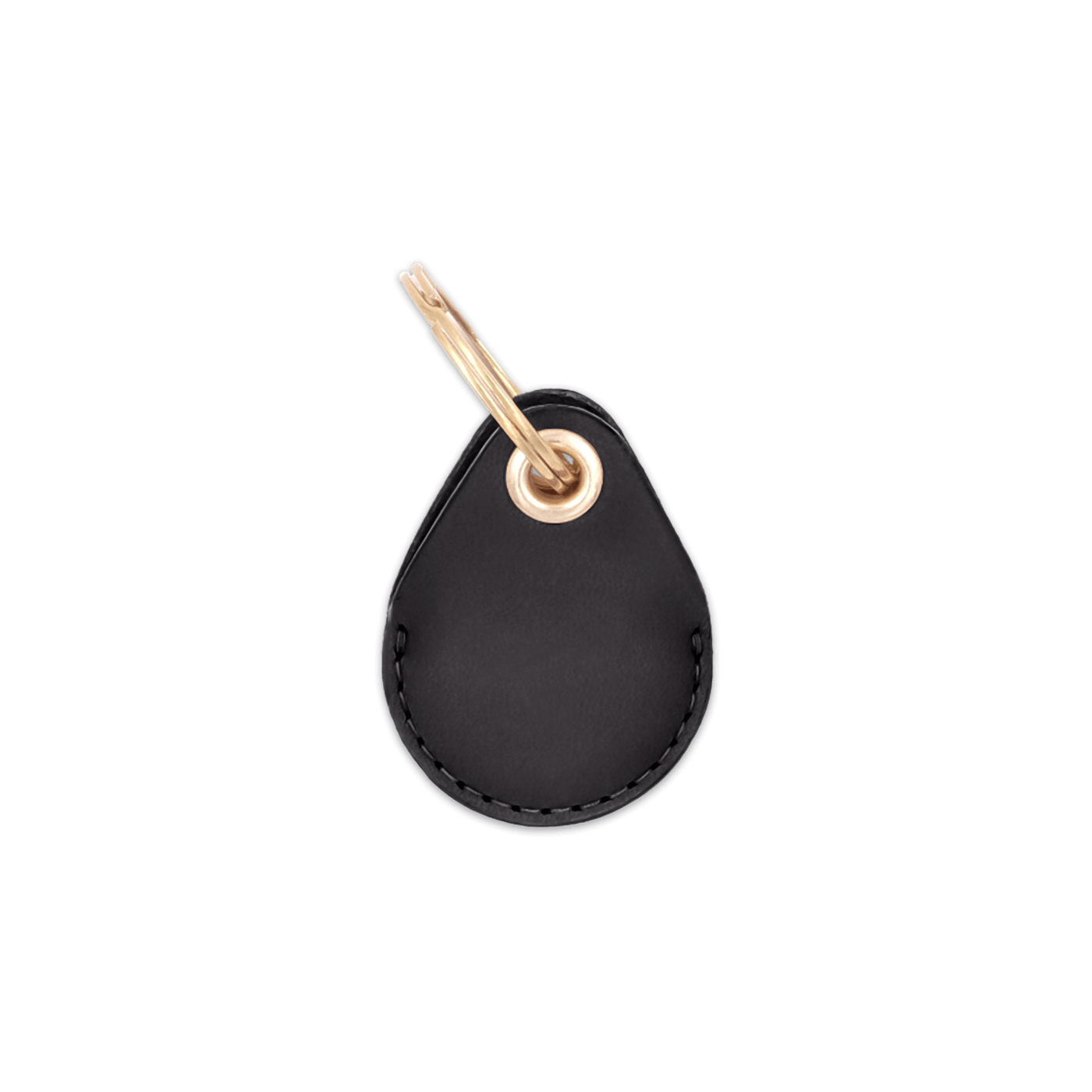 Black leather AirTag holder with brass keychain