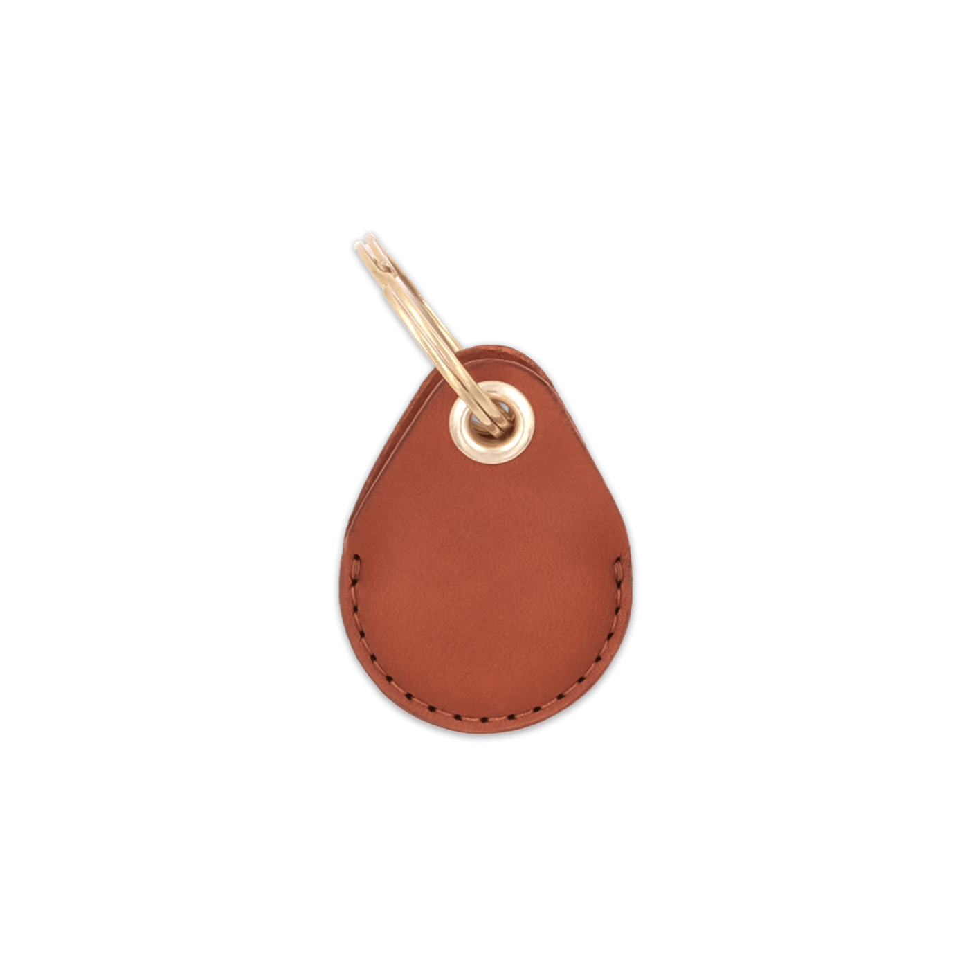 Brown leather AirTag holder with brass keychain