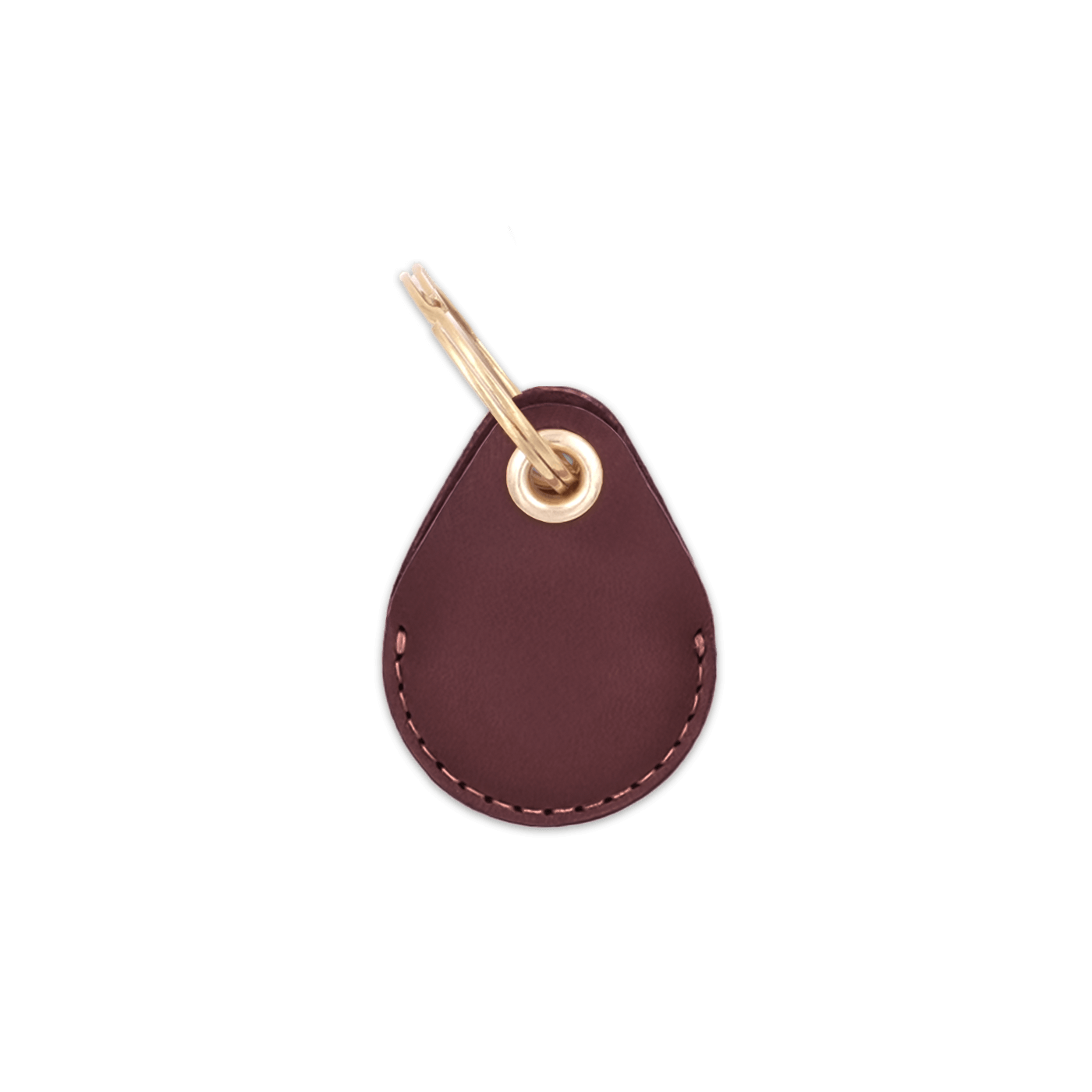 Burgundy leather AirTag holder with brass keychain