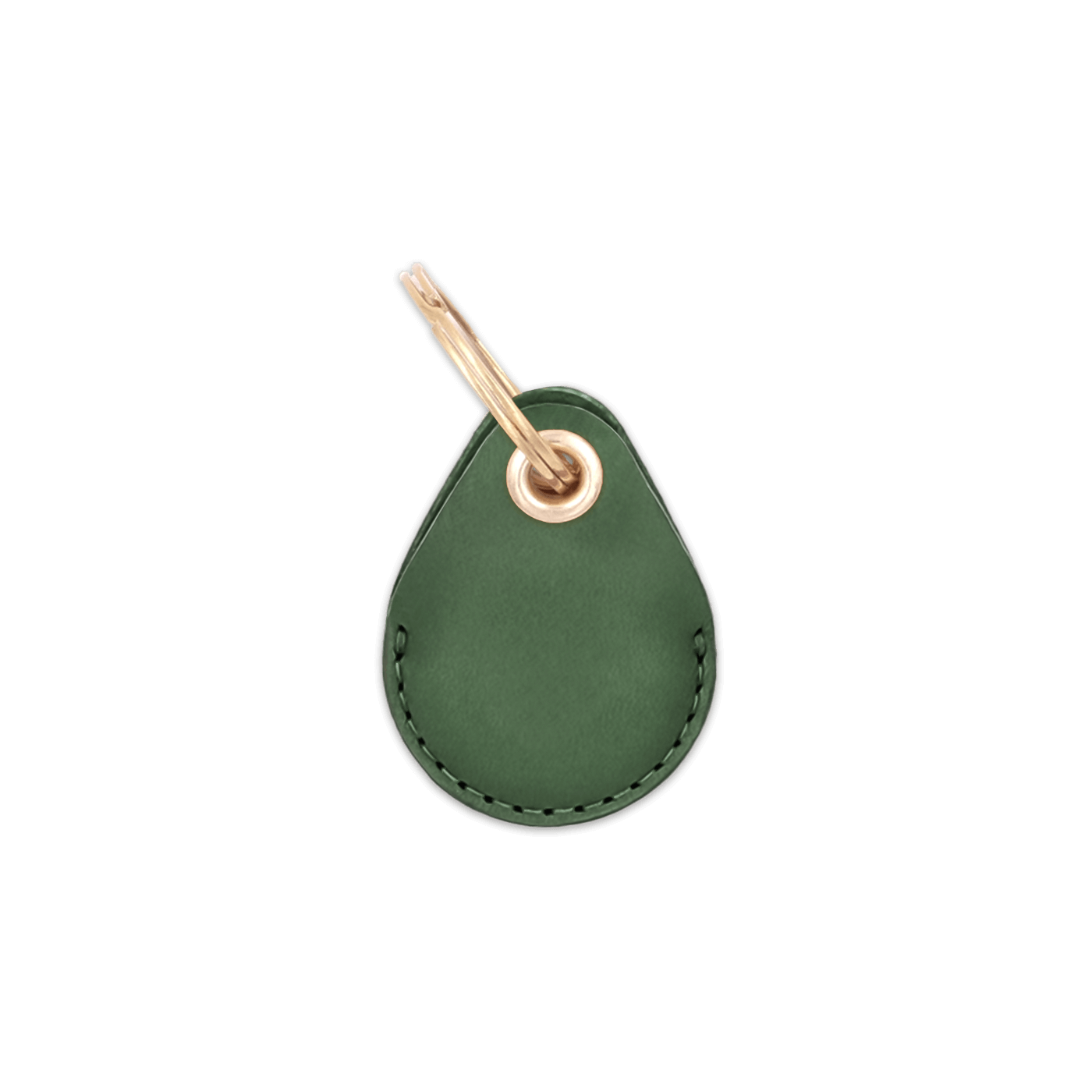 Green leather AirTag holder with brass keychain