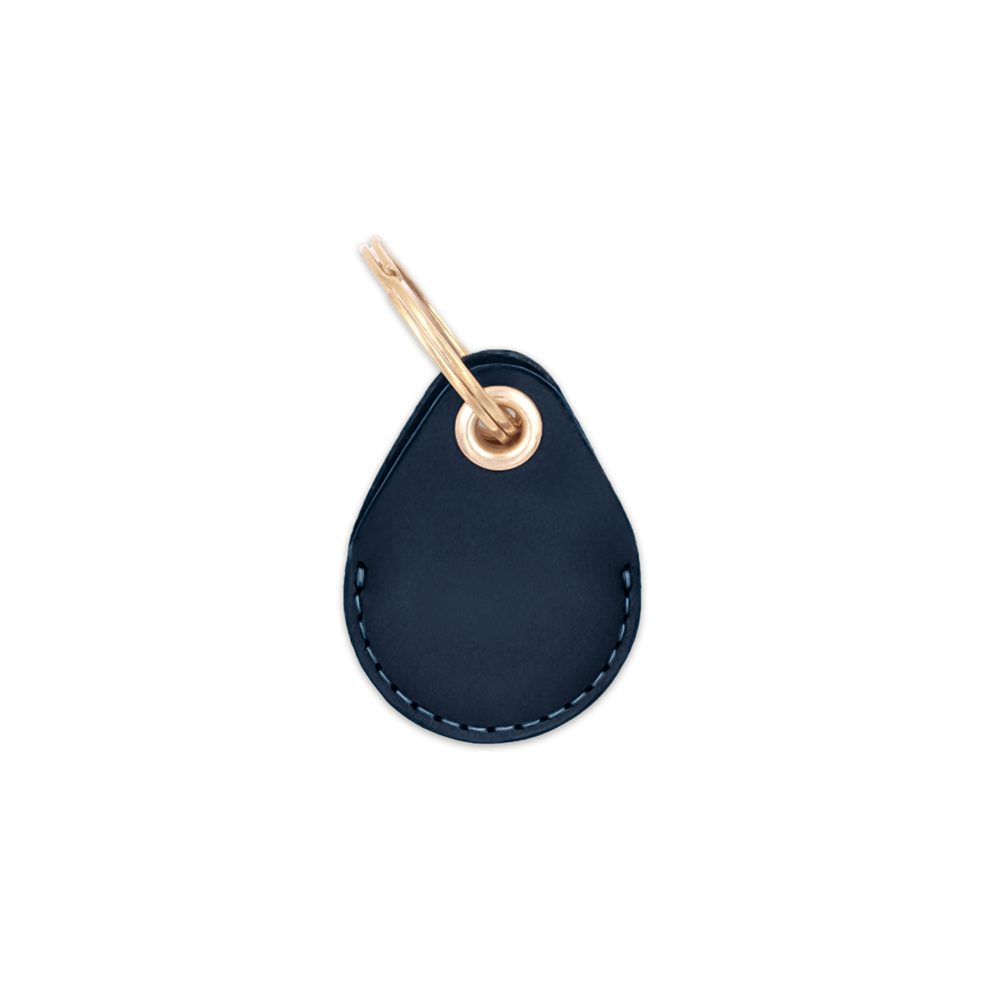 Navy leather AirTag holder with brass keychain