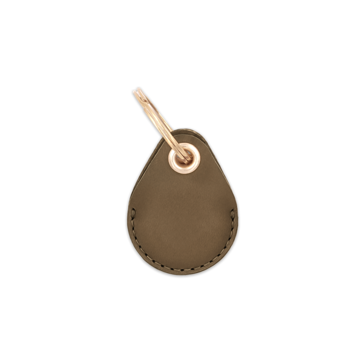 Olive leather AirTag holder with brass keychain