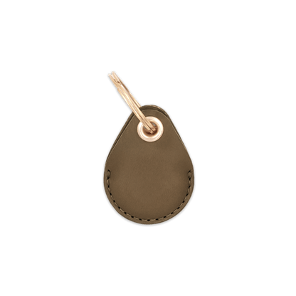 Olive leather AirTag holder with brass keychain