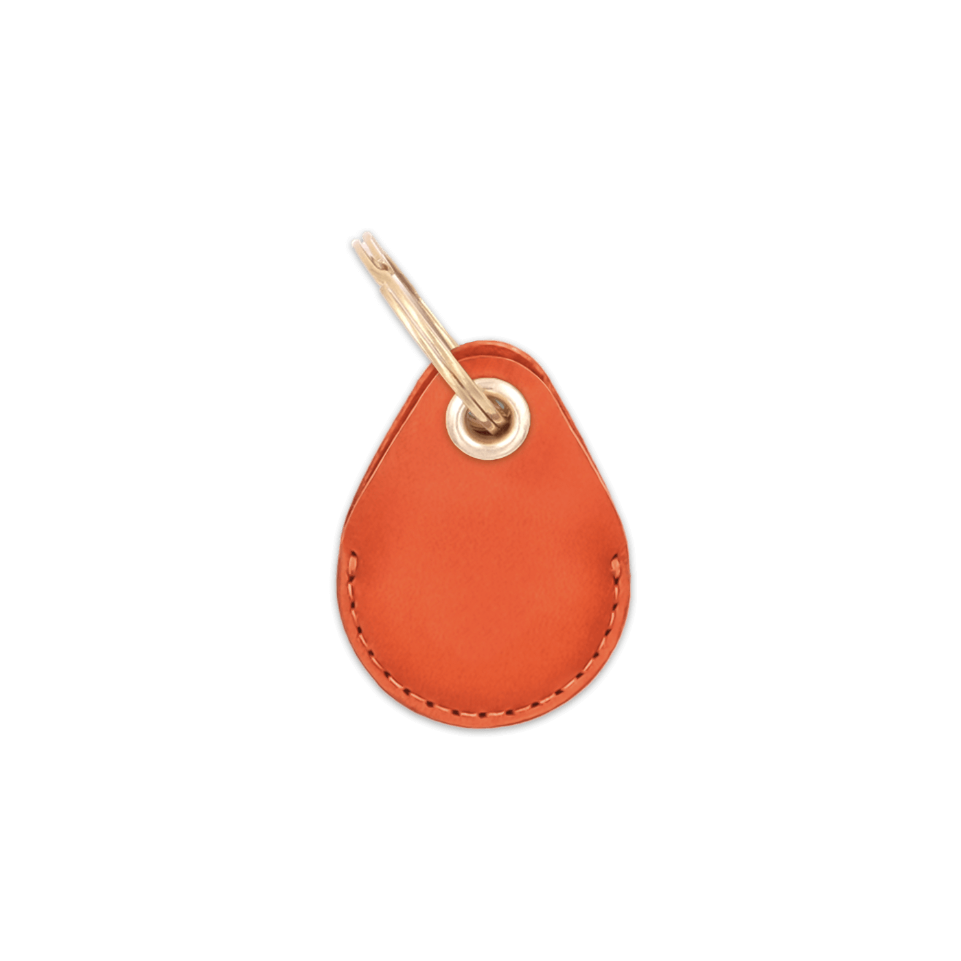 Orange leather AirTag holder with brass keychain