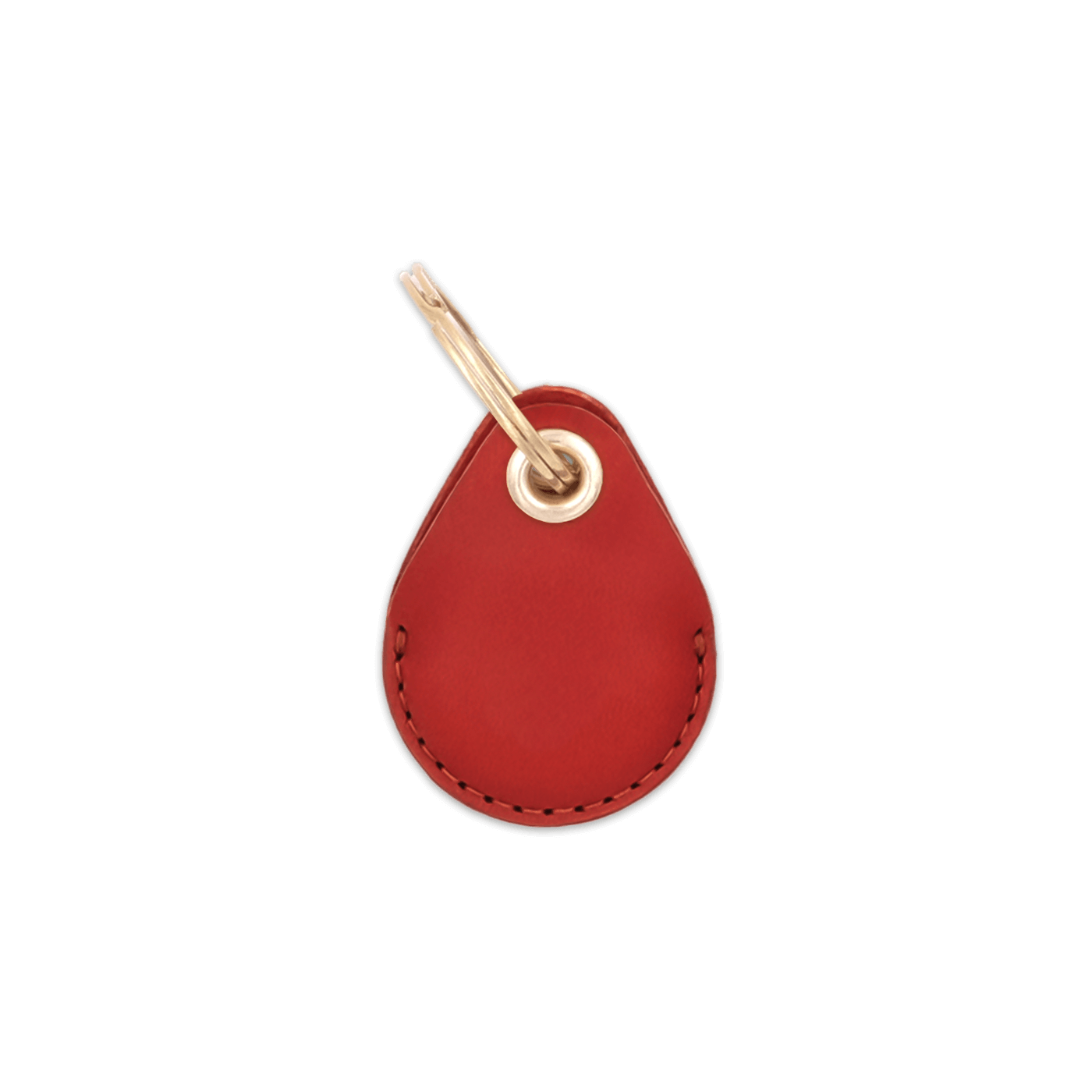 Red leather AirTag holder with brass keychain