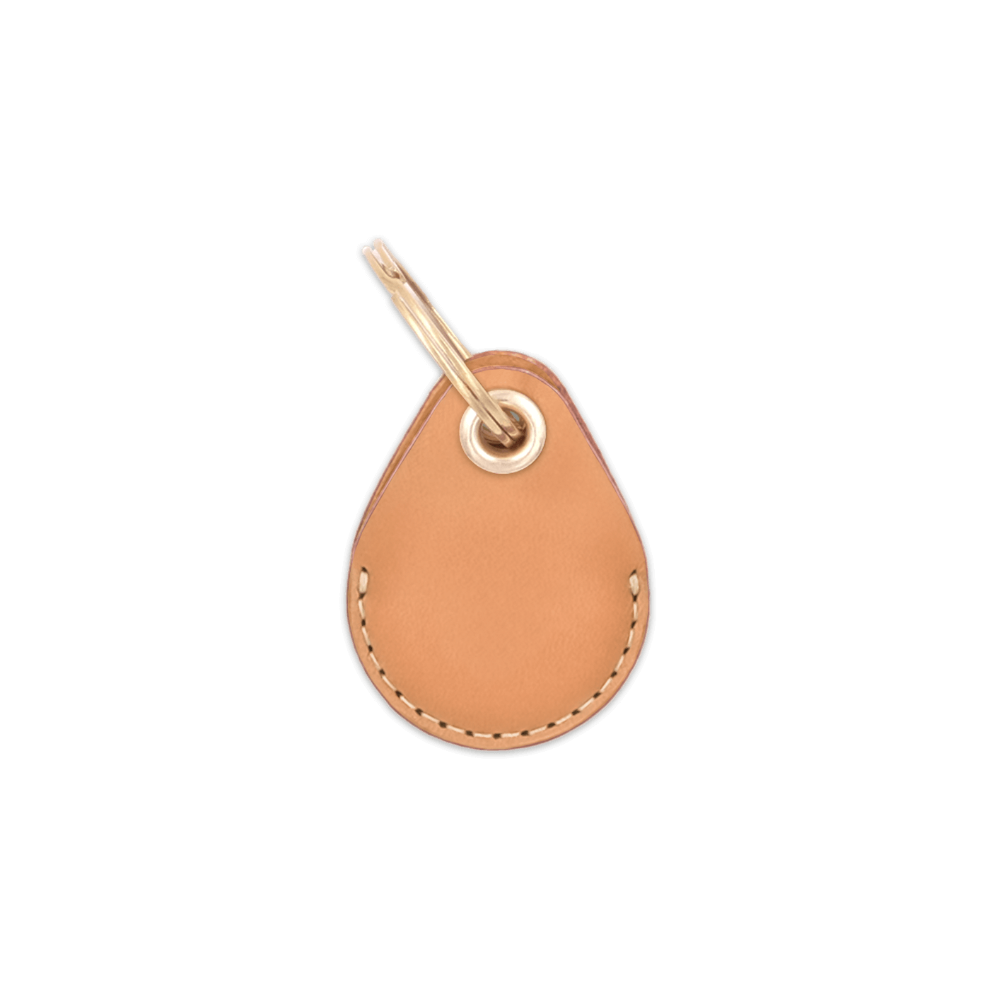 Tan leather AirTag holder with brass keychain