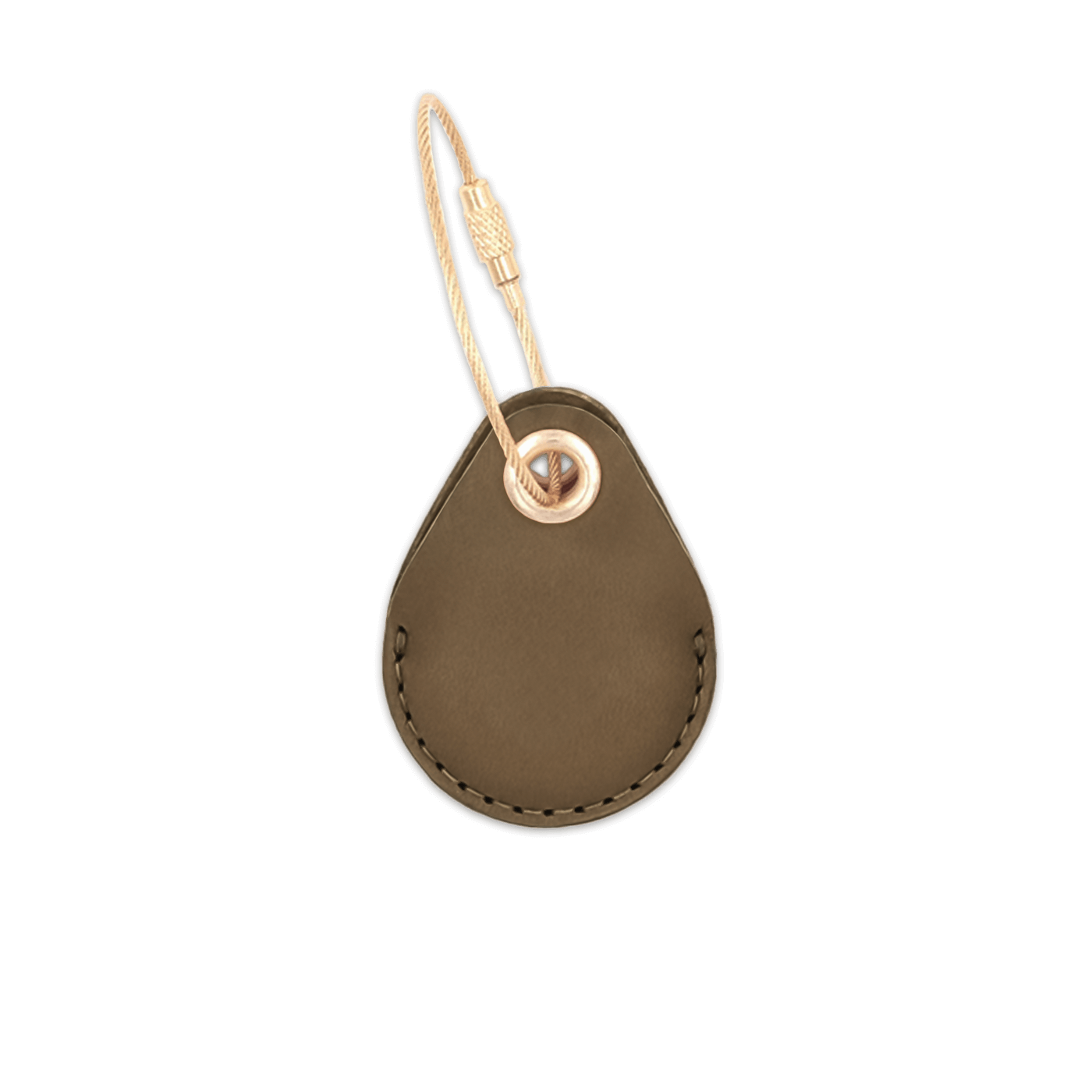 Olive leather AirTag holder with brass luggage loop