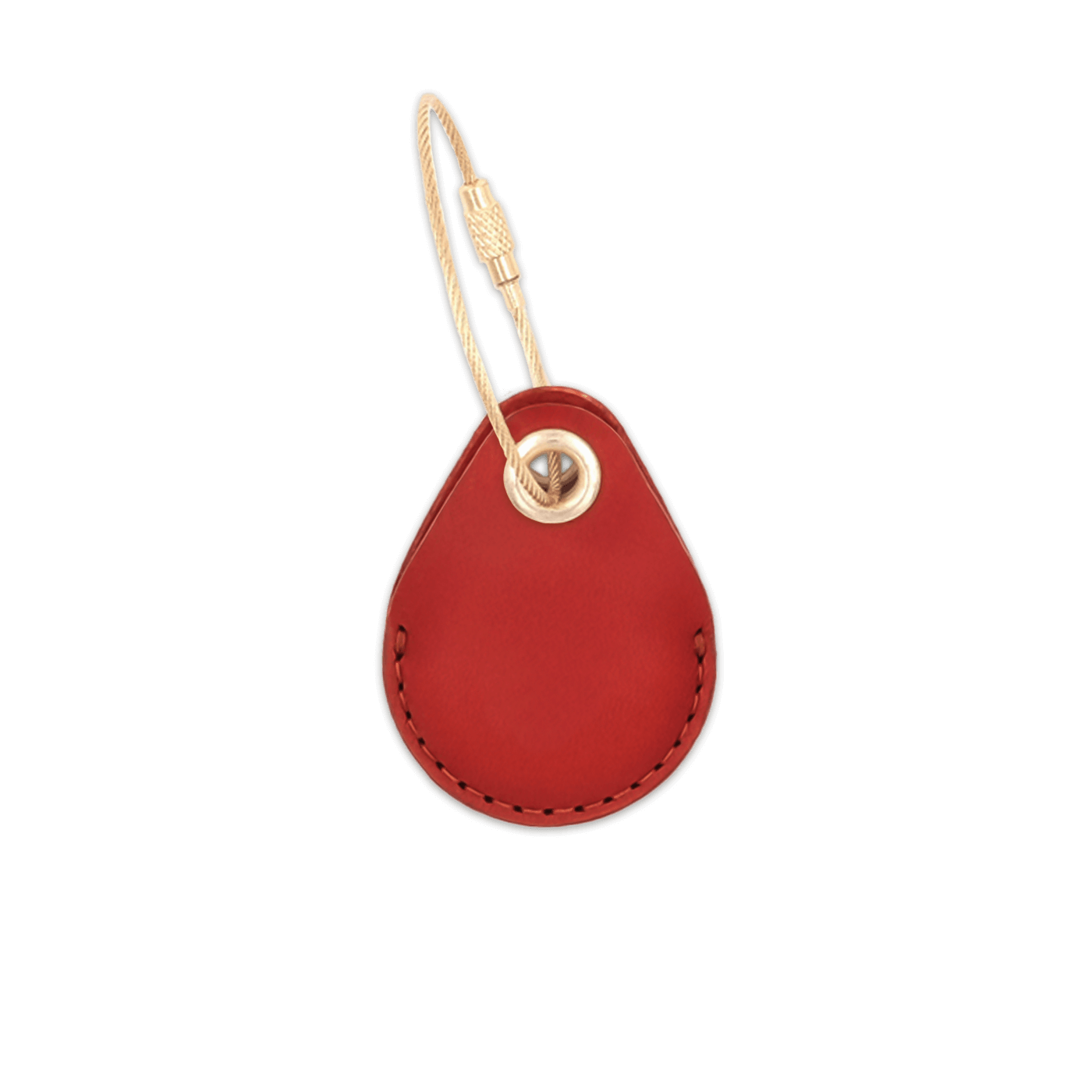 Red leather AirTag holder with brass luggage loop