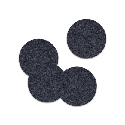 Dark gray wool round coaster set spread out.