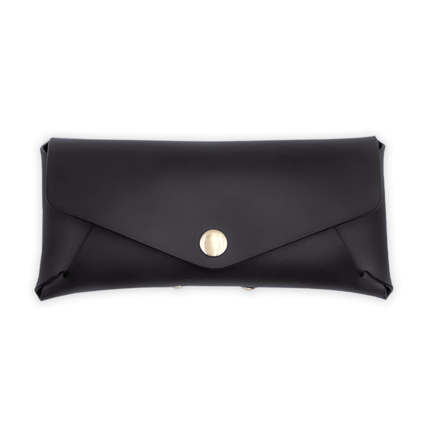 Front view of our Glasses Case in black leather.