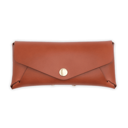 Front view of our Glasses Case in Brown Leather.