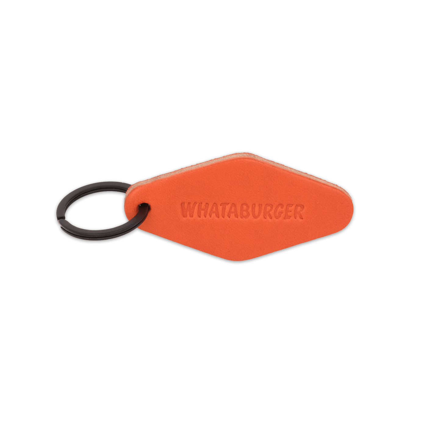 Orange leather diamond shape with black hardware and Whataburger logo