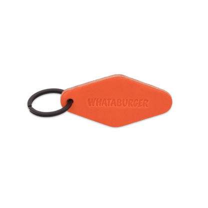 Orange leather diamond shape with black hardware and Whataburger logo