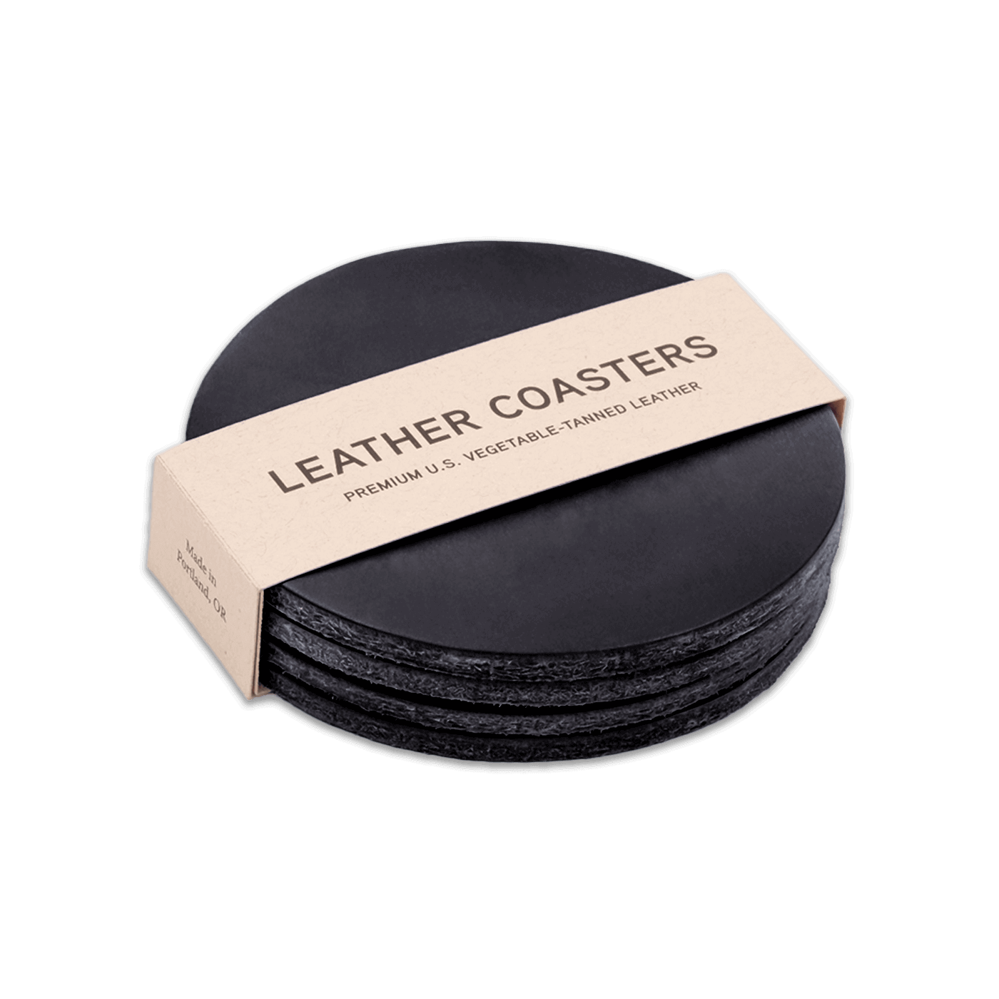 Black leather round coasters set