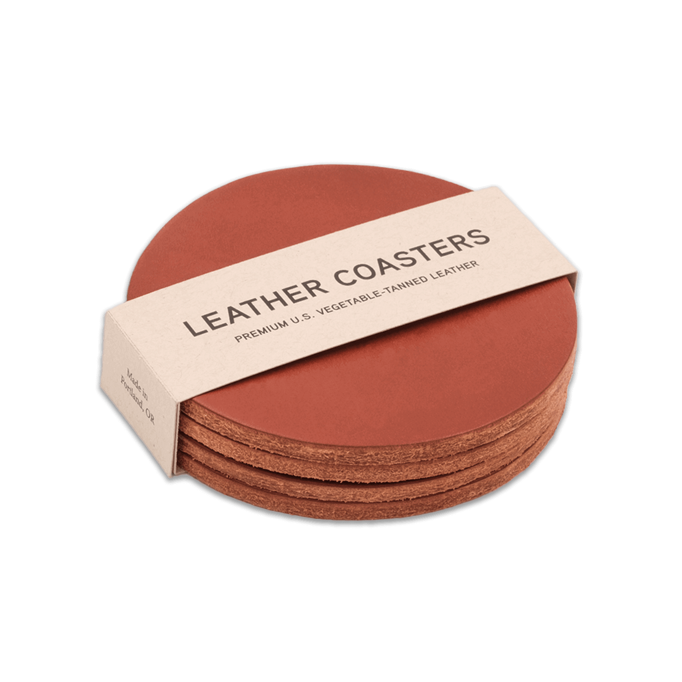 Brown leather round coasters set