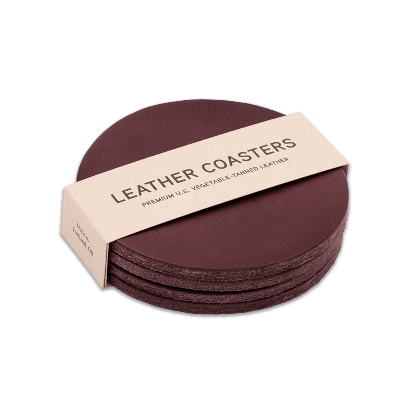 Burgundy leather round coasters stack