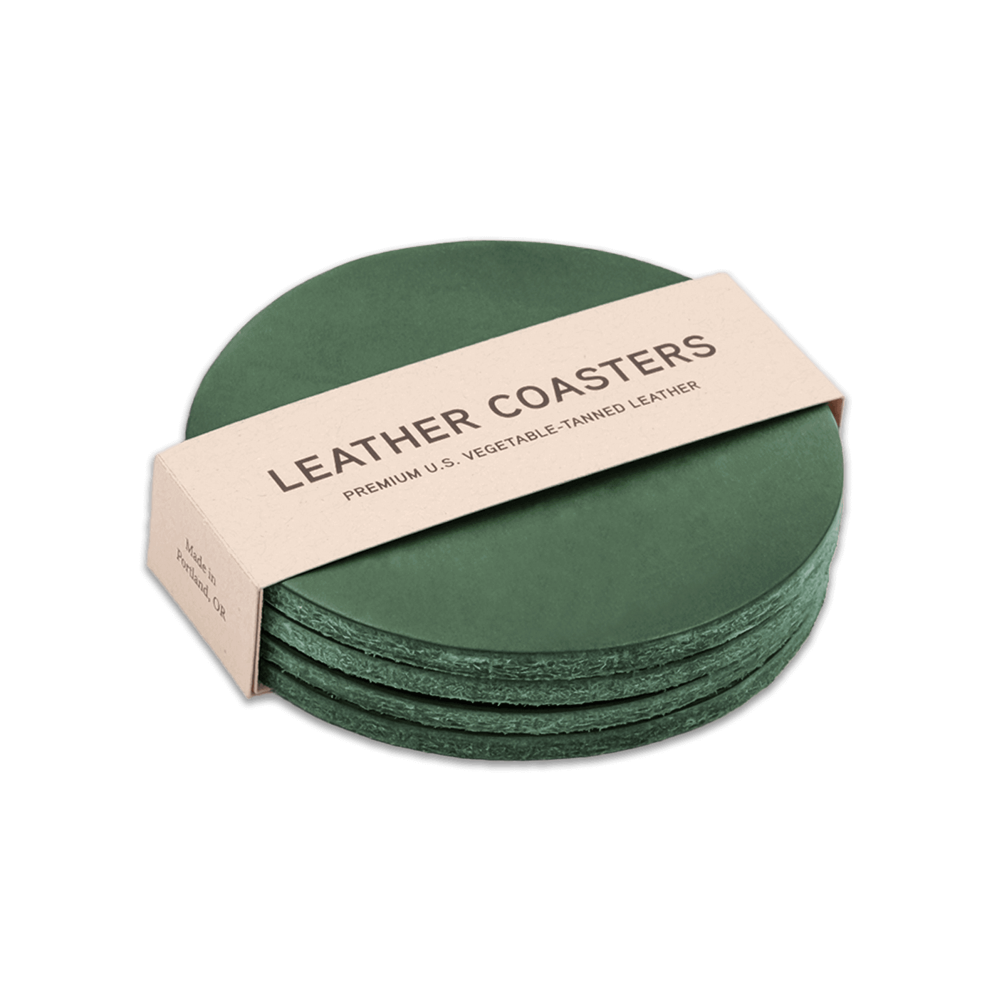 Green leather round coasters set