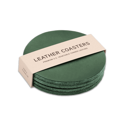 Green leather round coasters set