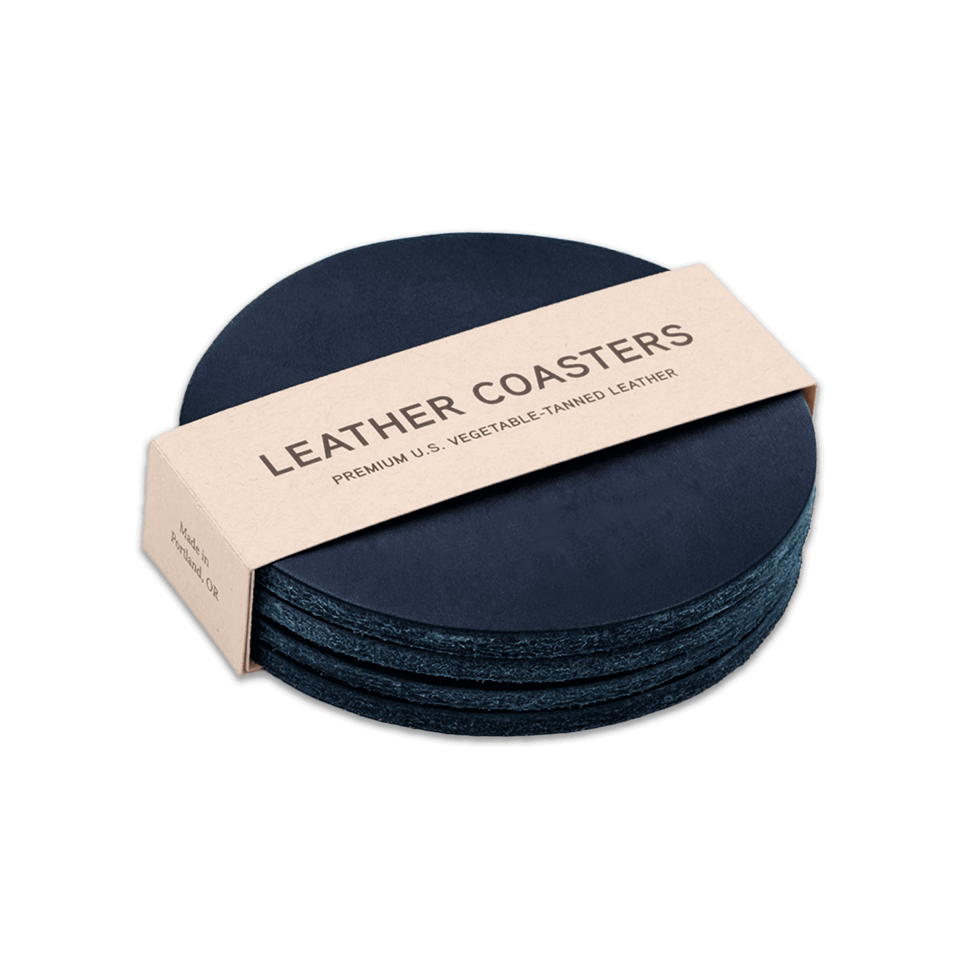 Navy leather round coasters set