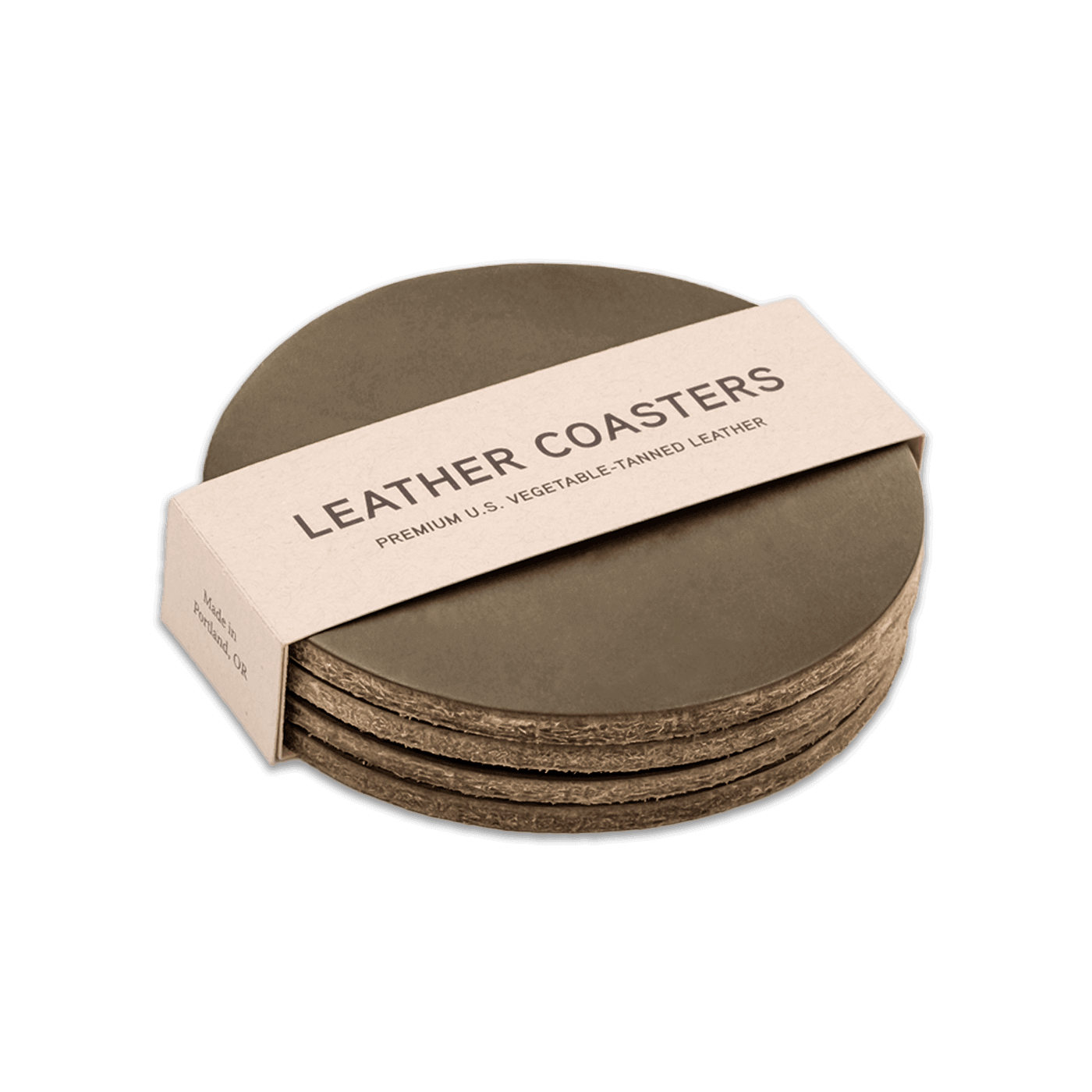 Olive leather round coasters set