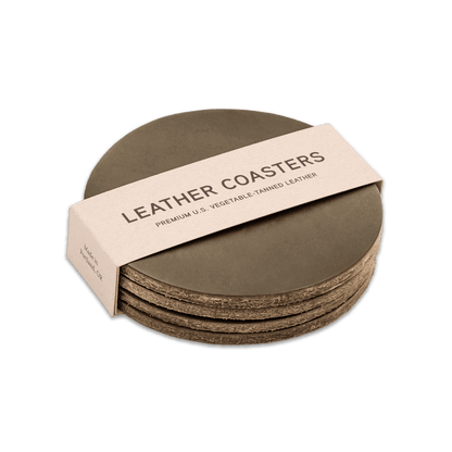 Olive leather round coasters set