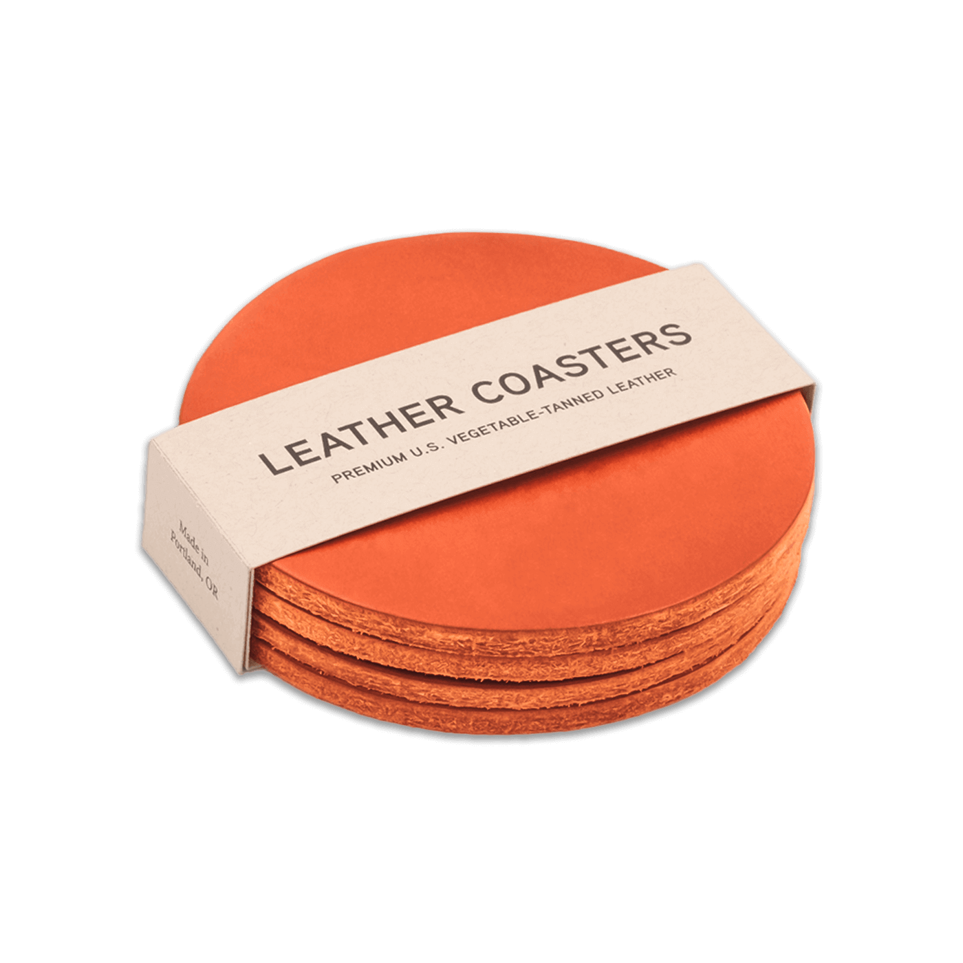 Orange leather round coasters set