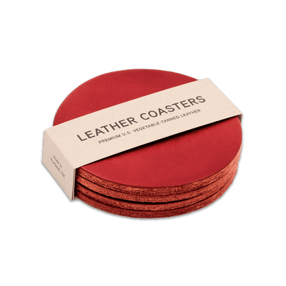 Red leather round coasters set