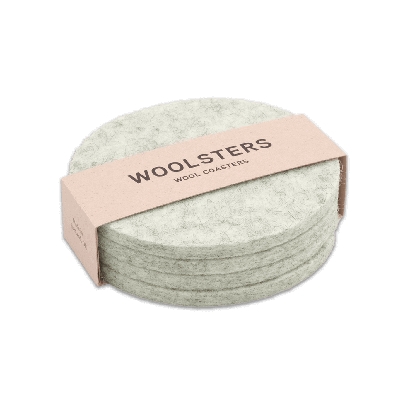 Light gray wool round coaster set stacked.