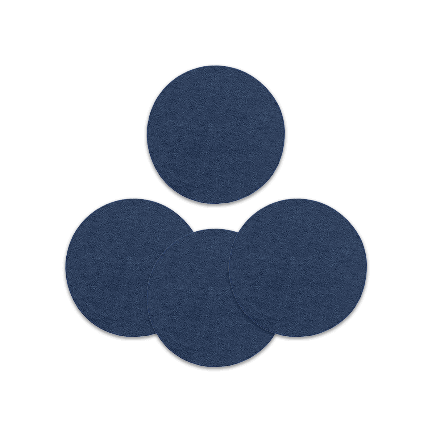 Navy wool round coaster set spread out.