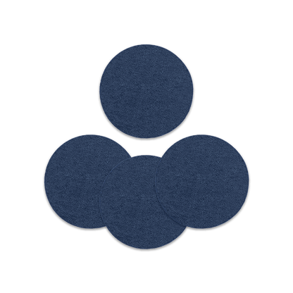 Navy wool round coaster set spread out.