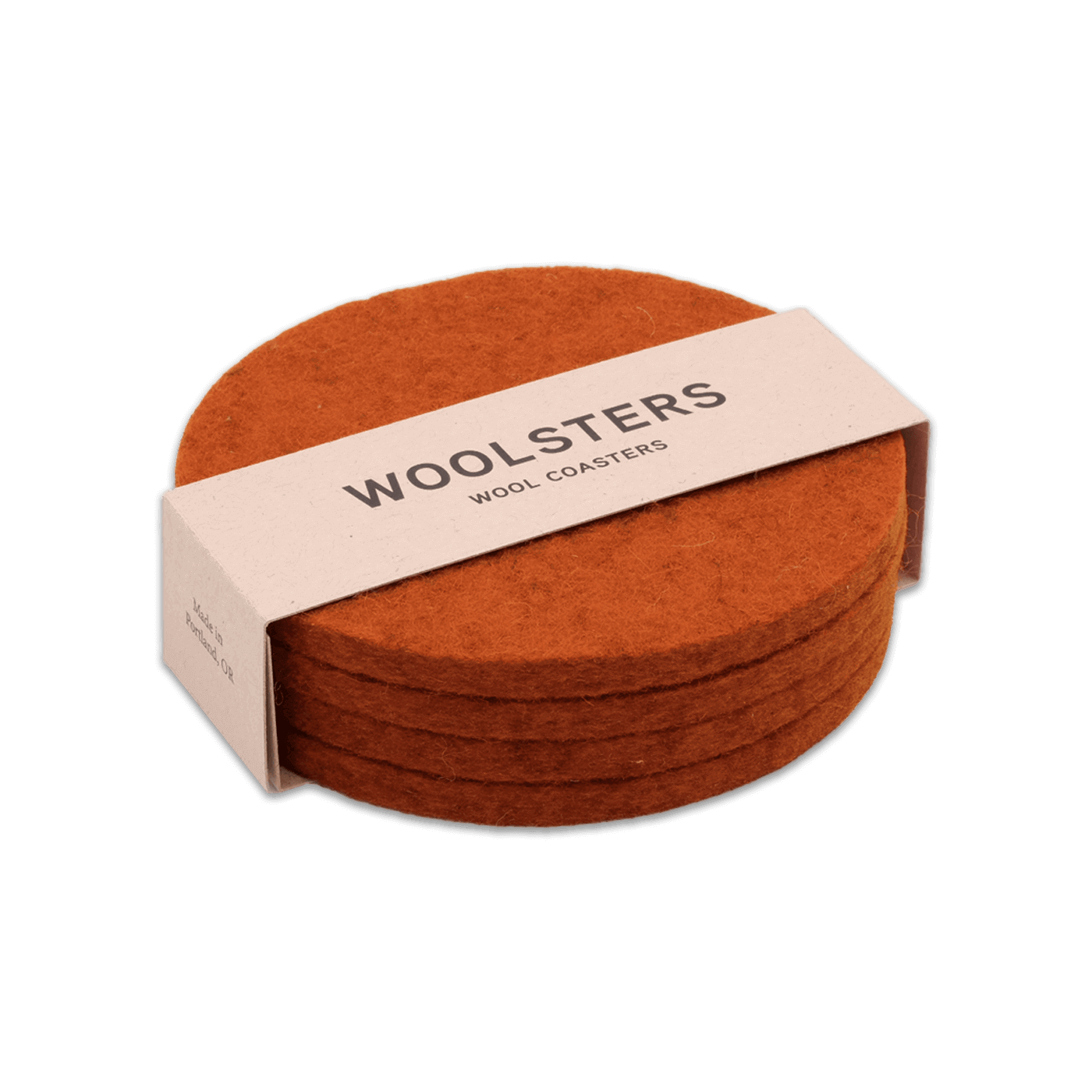 Orange wool round coaster set stacked.